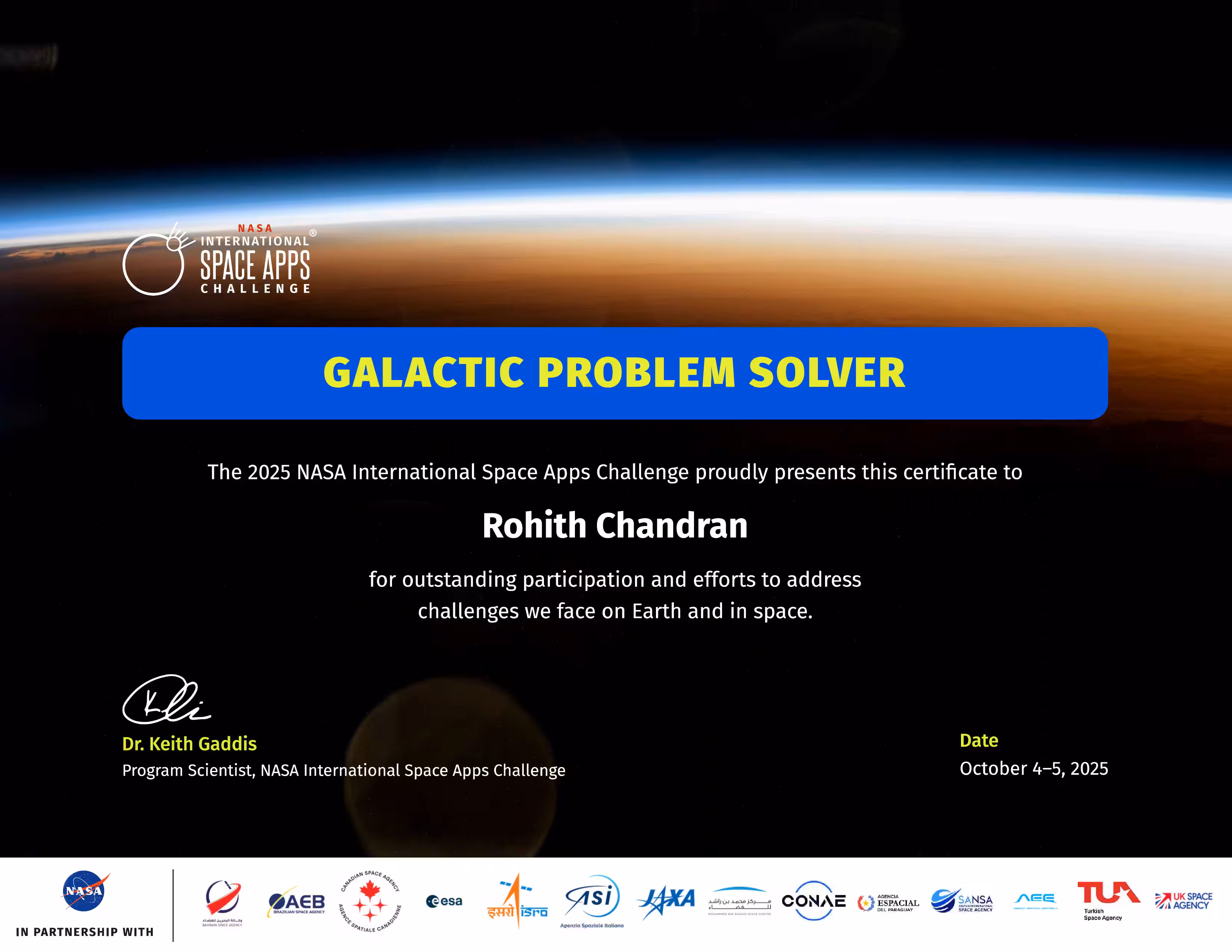 Galactic Problem Solver at NASA Space Apps 2025.